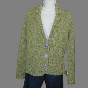 VTG Nomadic Traders Green/Gold Smooth Knit Cardigan Hong Kong Size Small
